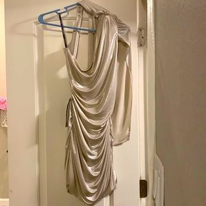 NWT Bebe Gold One Shoulder Cocktail Dress